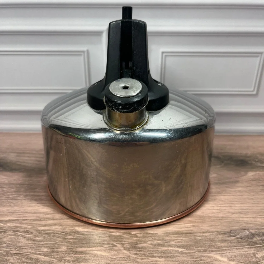 Revere Ware Paul Revere Tea Kettle Silver Copper Bottom Whistling‎ CU05 B